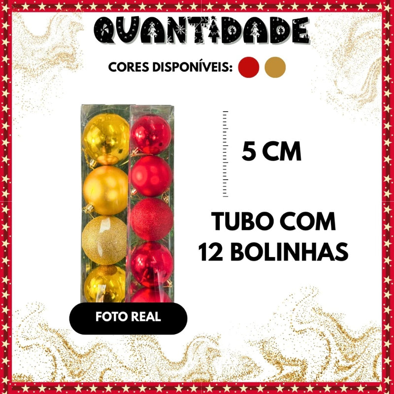 Kits de Bolas de Natal Diversos tamanhos – Vermelho ou Dourado – Foscas, Brilhantes e com Glitter para Árvore e Decoração