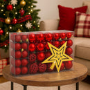 Kit Bolas de Natal Decorativas com 100 Peças  Vermelho ou Dourado | Acabamento Fosco, Brilhante e Glitter + Ponteira de Brinde | Enfeites para Árvore e Decoração Natalina