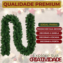 Festão de Natal Aramado 2,70 m x 25 cm – 300 Galhos – Verde – Flexível para Escadas, Lareiras e Decoração