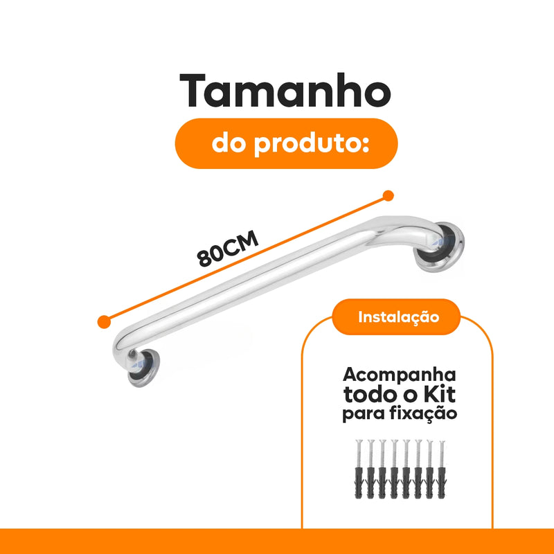 Barras de Apoio para Banheiro 80cm Inox – Segurança para Idosos, Vaso Sanitário e Corredores - Kit 2