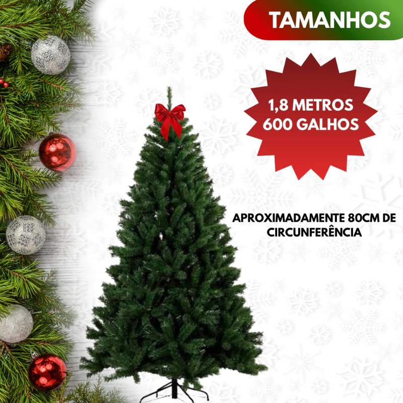 Árvore de Natal 1,80 m – 600 Galhos Densos – Base Metálica – Verde Clássico – Fácil de Montar